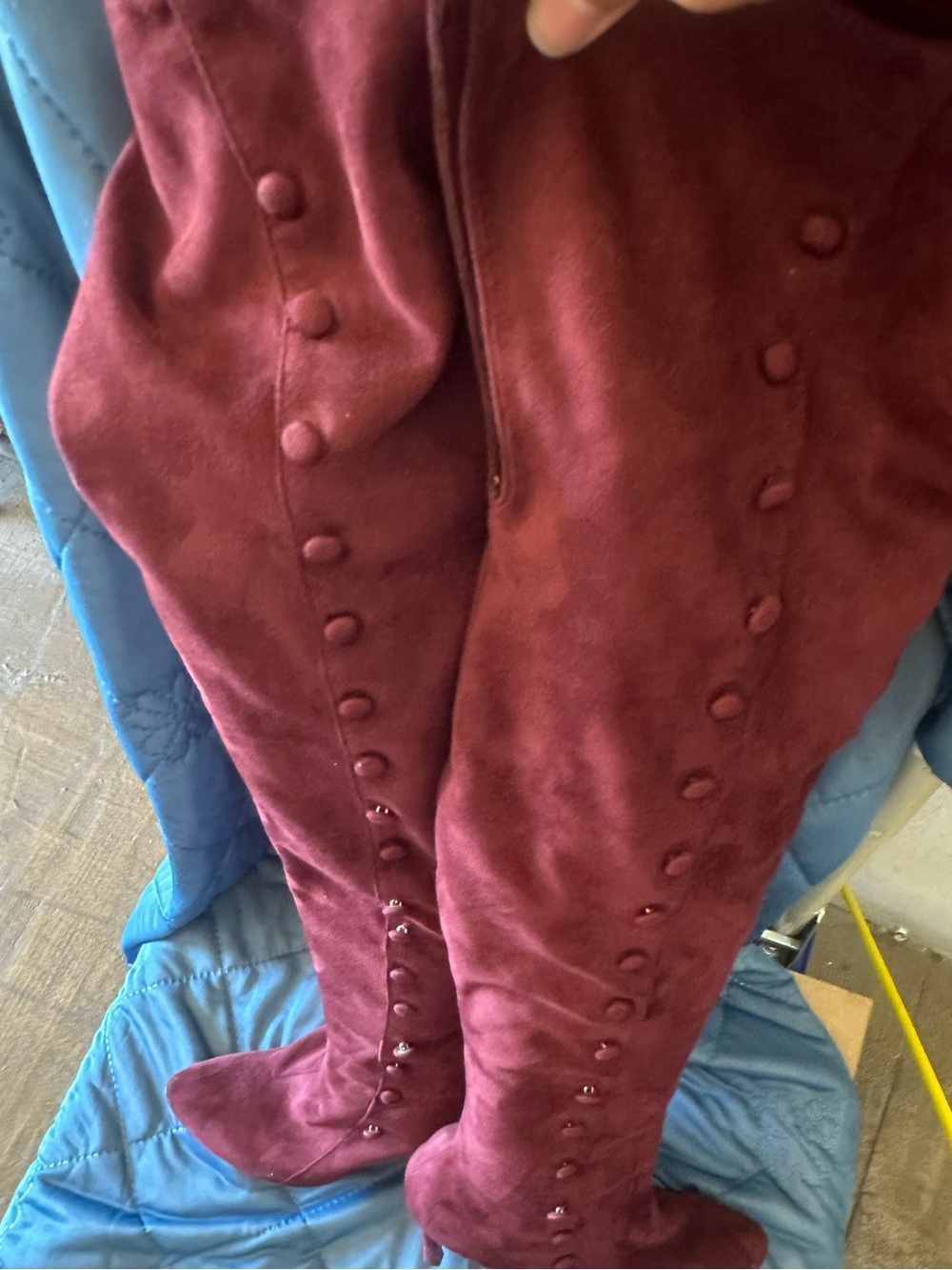 Hot Kiss Burgundy Over-the-Knee Button-Detail Boots